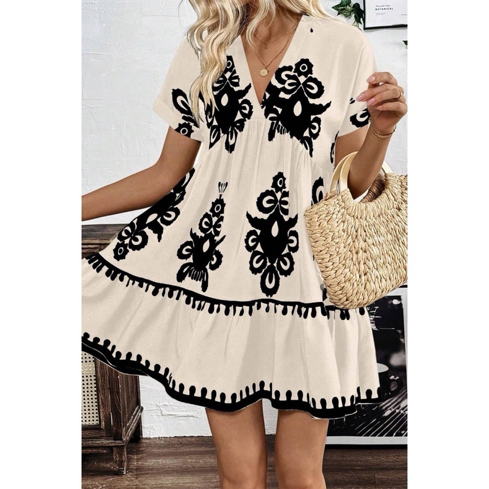 Black Vintage High Waist Short Sleeve Dress - Picture 3 of 7